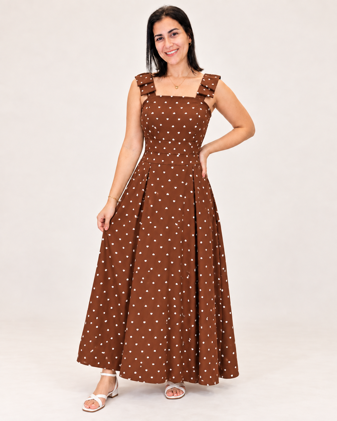 Vestido Longo Poá Corações – Amore