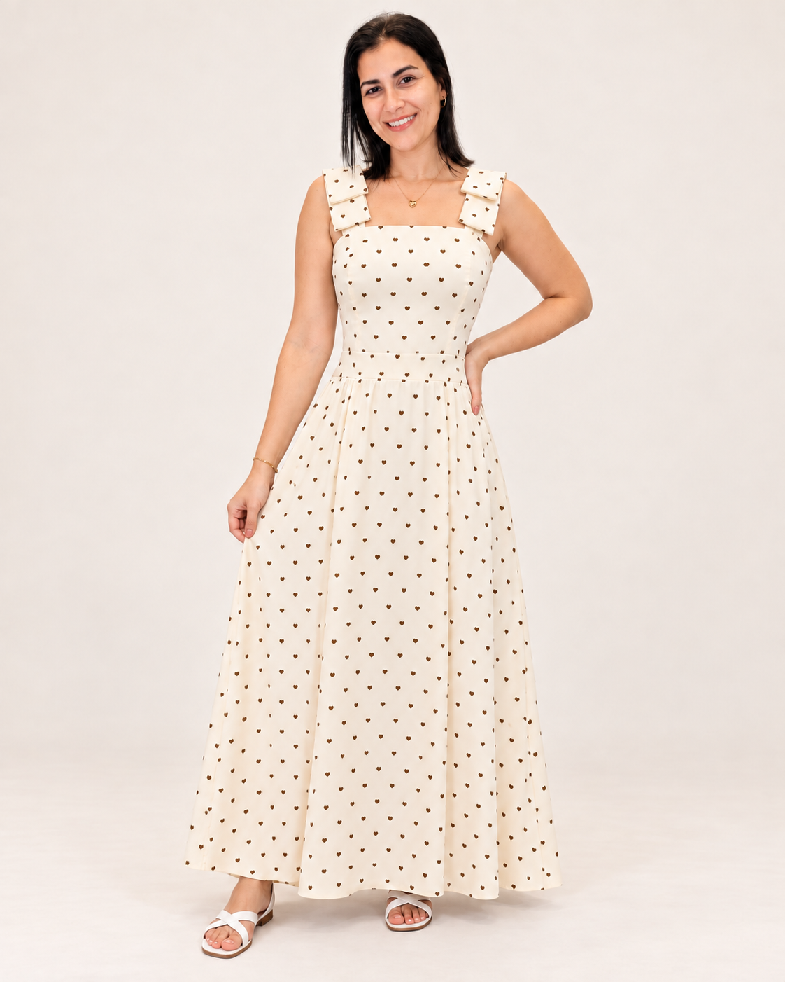 Vestido Longo Poá Corações – Amore